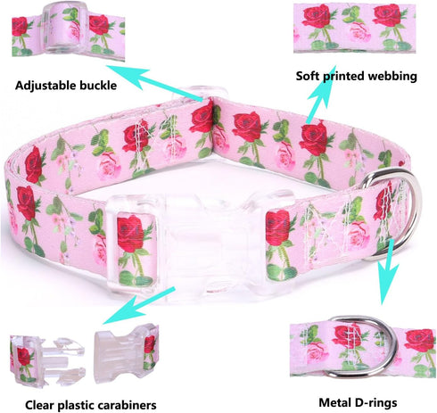 Floral Print Puppy Dog Collar for Small Medium Large Dogs Collars with Quick Release Buckle for Girls Female Dog Soft Nylon Comfortable Durable Pe...