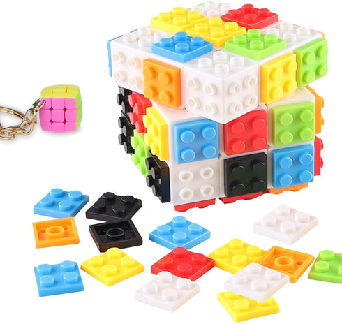 Speed Cube 3x3 with Building Blocks, Mini Cube 3x3 Included, Smooth Magic Cube Puzzle Cube Toy Gift for Kids & Adults (White Brick Cube + Mini Cub...