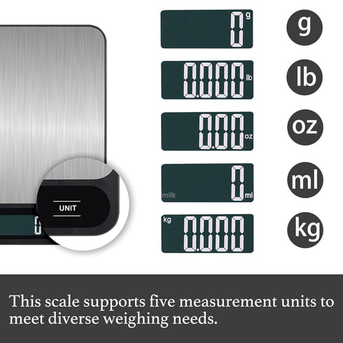 Food Scale,Digital Kitchen Scale,Weight in Grams and Ounces for Baking, Cooking, and Meal Prep,6 Units with Tare Function,LCD Display,11lb...