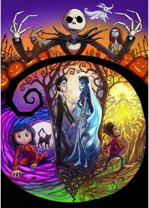 DIY Diamond Painting Jack and Sally Halloween 12x16Inch, Full Round Drill Kits Nightmare Before Christmas Cross Stitch Mosaic Art for Adults Relax...