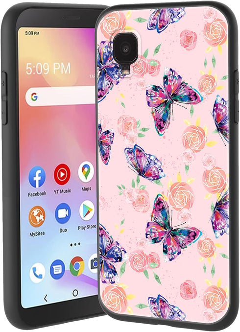 Case for Alcatel TCL A3 with Lanyard Strap Flowers Butterfly Design Shockproof Protective Phone Case for Girls Women Slim Floral Cover for TCL A3 ...