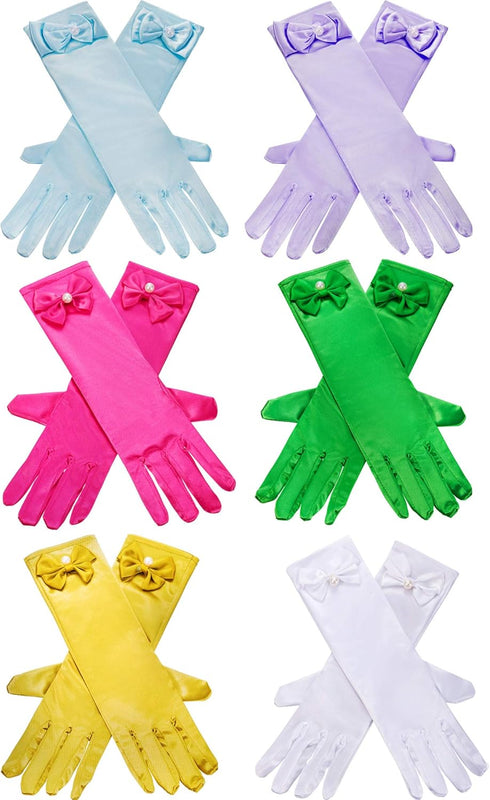 Zhanmai 6 Pairs Satin Gloves Princess Dress Up Bows Gloves Long Formal Gloves for Party...