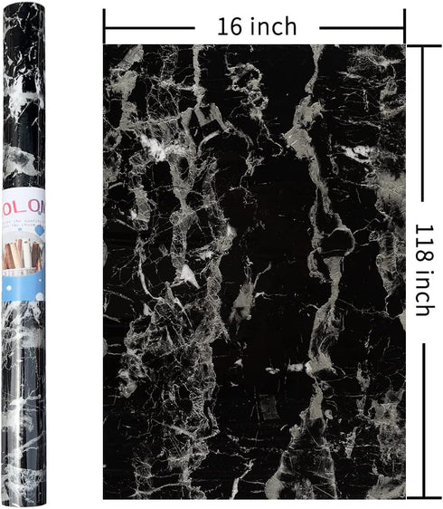 16x118 inch Black Marble Contact Paper Peel and Stick Countertop Waterproof Vinyl Glossy Granite Wallpaper Removable Self-Adhesive Film for Kitche...