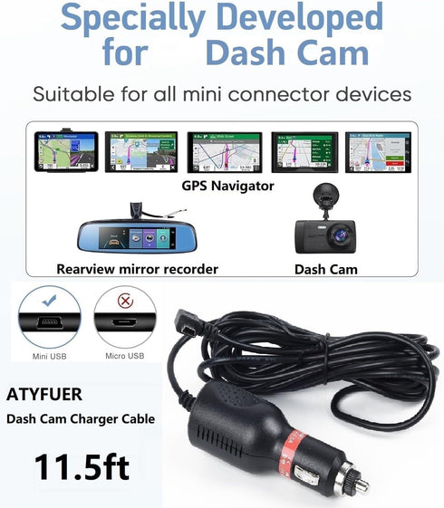 Dash Cam Charger Cable GPS Navigator Power Cord for Dash Cam GPS MP3 Player GPS Navigator Charging for 12V Car and 24V Truck Car Power Adapter Cab...