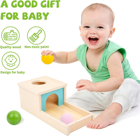 Adena Montessori Object Permanence Box with Tray Three Balls Montessori Toys for 6-12 Months Baby 1 Year Old Infant Toddler (Small Box - for Boy)...