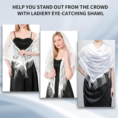 simarro Women Lace Wraps Shawls Soft Mesh Fringe WrapsTriangle Scarf Shawl for Wedding Evening Party Dresses...
