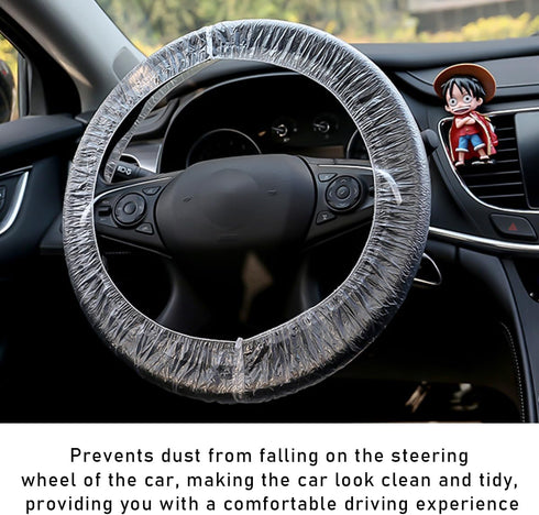 100PCS Disposable Car Steering Wheel Cover, Plastic Transparent Steering Wheel Protector with Elastic Trim, Universal Flexible Wheel Cover for Mos...