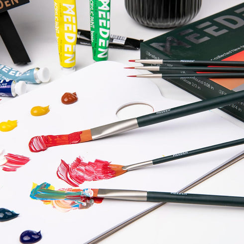 MEEDEN Art Paint Brushes Set, 10 PCS Long Handled Professional Paint Brushes for Acrylic,Watercolor Painting, Soft Nylon Acrylic Paint Brushes of ...