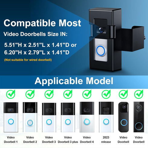 Anti-Theft Video Doorbell Mount ?Adjustable No-Drill Mounting Bracket for Video Doorbell 1/2/3/3 Plus/4/2023 Release?Not Block Doorbell Motion Sen...