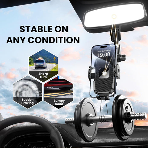 Car Phone Holder Rear View Mirror Phone Holder, 360° Rotating Car Phone Holder Mount Compatible with All 4-7 Inch iPhone and Android Cell Phones...