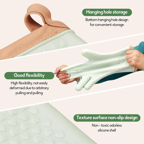 Silicone Oven Mitts and Pot Holders Heat Resistant Kitchen Green Oven Mits Mittens Set Ove Oven Gloves Original with Fingers for Grill BBQ Baking ...