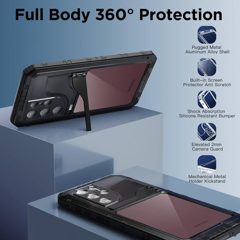 Mitywah Waterproof Case for Samsung Galaxy S22 Ultra, Heavy Duty Metal Kickstand Case, Full Body Shockproof Phone Case with Built-in Screen Protec...