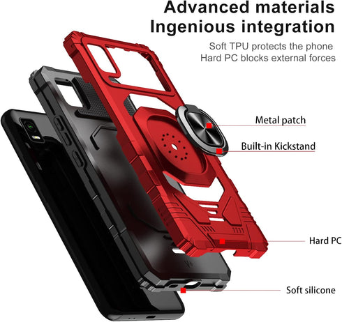 Ailiber Case for TCL ION Z, Cricket TCL IONZ Phone Case with Tempered Glass Screen Protector, Ring Kickstand for Magnetic Car Mount, Military Grad...