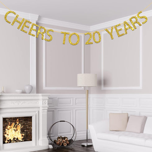 Gold Glitter Cheers to 20 Years Banner for 20th Birthday / 20th Wedding Anniversary / 20th Birthday Party Decorations...