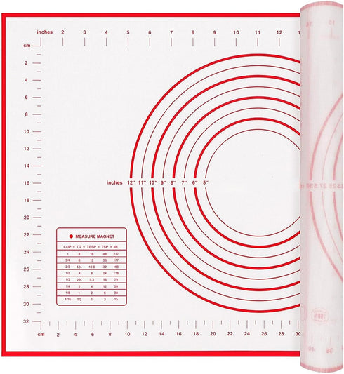 Non-slip Pastry Mat for Silicone Baking, White-Red...