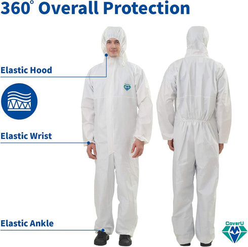 Medtecs Hazmat Suits - Fabric Passed AAMI Level 4 Disposable Coverall PPE Suit - CoverU Full Body Protective Clothing with Hood | XL...
