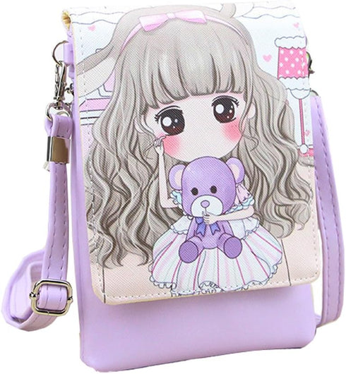 Teen Girls Kids Cartoon PU Leather Mini Shoulder Bags Cell Phone Case Purse Wallet...