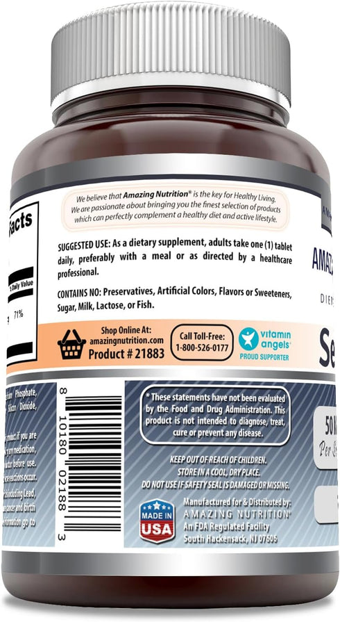 Amazing Formulas Selenium * 50mcg Natural Selenium Yeast * 180 Tablets (Non-GMO) Per Bottle * Promotes Cell Health, Immune Function, Cardiovascula...