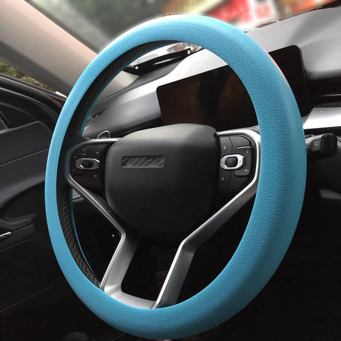 Steering Wheel Cover Auto Car Protective Cover Soft Silicone Cover, Light Blue...