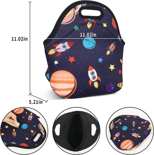 Violet Mist Women's Reusable Neoprene Lunch Bag, Space Rocket, Unisex, 11.4"L x 10.43"H x 5.51"W, 8.7 inches, fits containers up to 7"W...