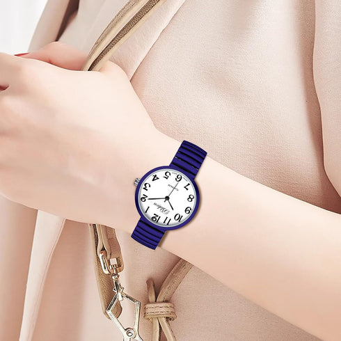 Blekon Collections New Super Large Face Stretch Band Japanese Movement PC21J Fashion Watch (Lavender)...