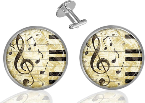Custom Classic Jewelry Tuxedo Shirt Sliver Cufflinks Men's Unique Business Wedding Gifts (Piano with Treble Clef)...