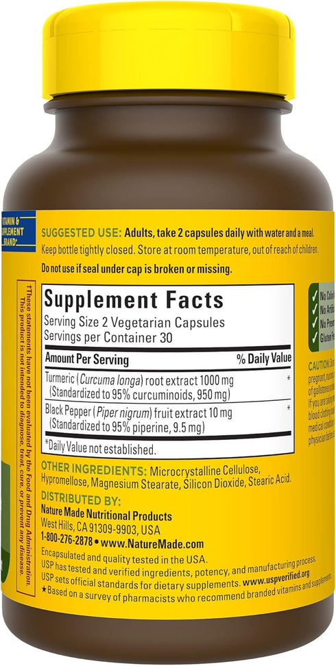 Nature Made Extra Strength Turmeric Curcumin with Black Pepper, 1000mg extract (950mg Curcuminoids) per serving, Supports Healthy Inflammation Res...