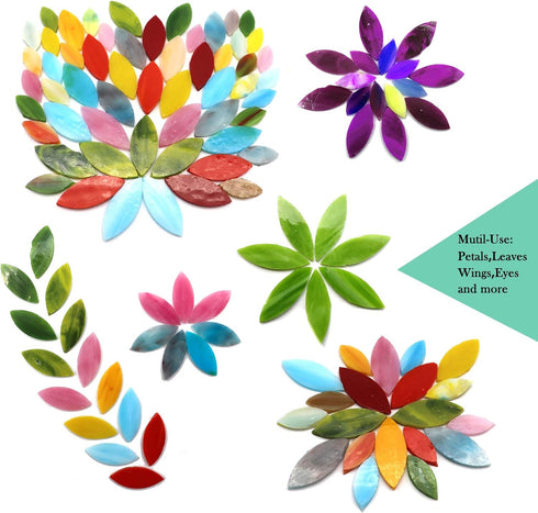 LITMIND 120 Pieces Mosaic Tiles, Precut Stained Glass Petal Leaves for Crafts, Mosaic Making Supplies Ceramic Tiles - Include 2Pcs Diamond Needle ...