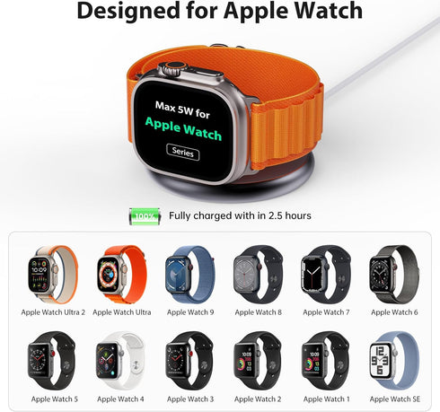 5W Fast Wireless for Apple Watch Charger, Aluminum Alloy Portable Magnetic Charging Station with USB-C Cable, Compatible with iWatch Series Ultra/...
