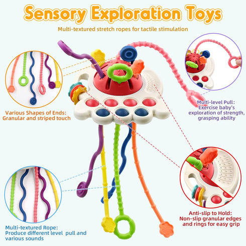 AiTuiTui Sensory Montessori Baby Toys 6 to 12 Months, Toddler Travel Toys for 1 2 Year Old Boy Girl Birthday Gifts, Soft Pull String Fidget Educat...