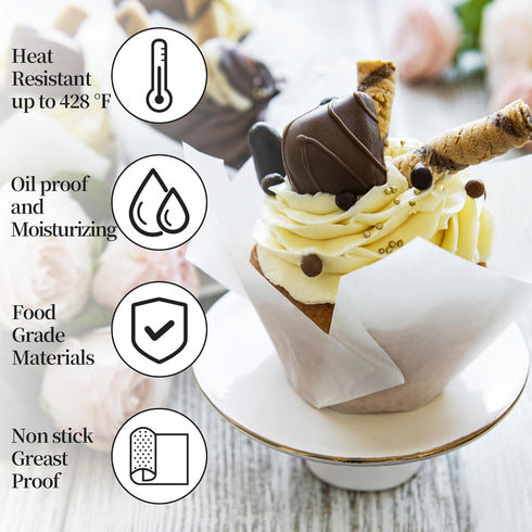 200PCS Tulip Cupcake Liners Parchment Baking Cups Muffin Wrappers Perfect for Birthday Parties, Weddings, Baby Showers, Catering, Restaurants Stan...