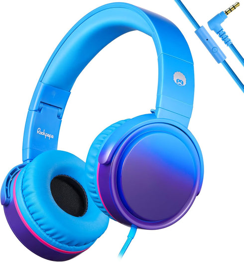 rockpapa Grade Wired Headphones with Microphone, Lightweight Foldable Stereo Bass Headphones with No-Tangle Cord & 3.5mm Jack for Adult/Kids, Lapt...