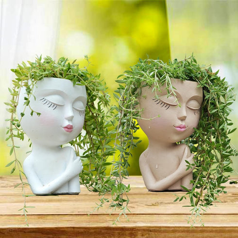 Face Planter, Head Planters for Indoor Plants, Cute Succulent Pot, Heads Plant Pots, Small Plant Pot, Girl Flower Pots with Drainage Hole, Unique ...