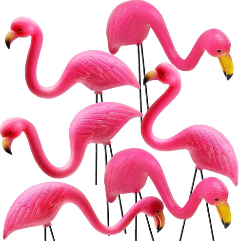 GiftExpress Pink Flamingos Yard Decorations - 6 Pack Small 14" Tall Plastic Flamingo Statue w/Metal Stakes - Flamingo lawn Ornaments & Garden Deco...