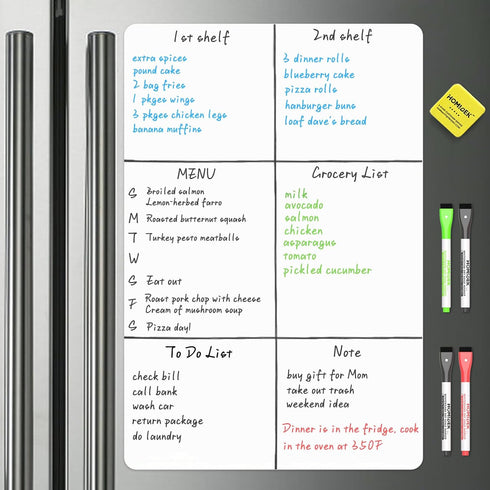 Magnetic Whiteboard for Fridge, Refrigerator Dry Erase Board, Small White Board with 4 Markers and 1 Eraser, 23 x 15 Inches...