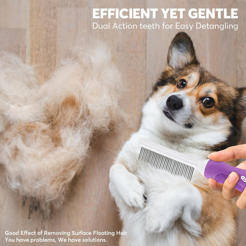 Detangling Pet Comb for Dogs & Cats with Long & Short Stainless Steel Metal Teeth for Removes Tangles and Knots - Detangler Grooming Tool for Dema...