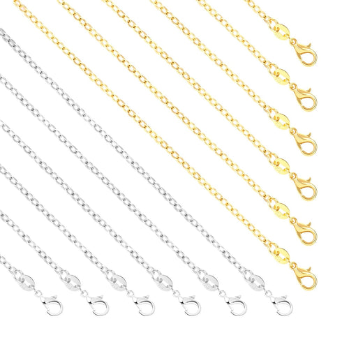 SANNIX 50 Pack Silver Plated Necklace Chains Bulk, Cable Chain Pack for Jewelry Making...