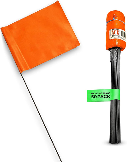 Fluorescent Orange Marking Flags For Lawn - 4x5-Inch Flag - 15-Inch Wire - 50 Pack - Perfect For Lawn Flags, Landscape Flags, Marker Flags For Law...
