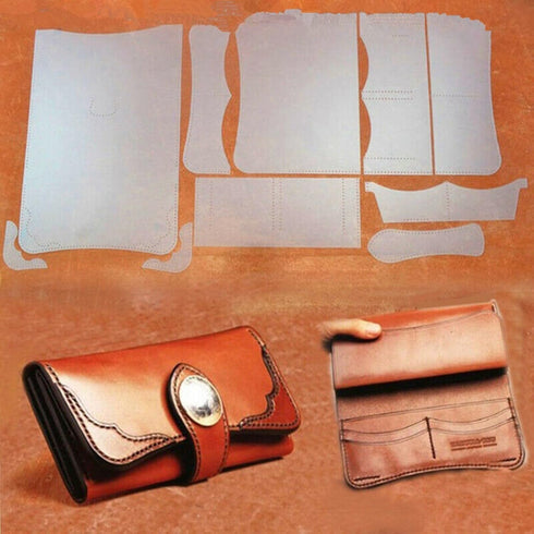 PVC DIY Women Wallet Leather Stencil Pattern Leather Craft Sewing Template Set...