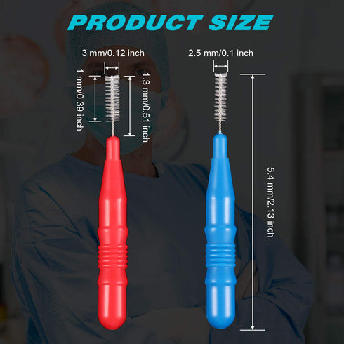150 Pieces Interdental Brush Toothpick Tooth Flossing Head Oral Interdental Brush Flosser Toothpick Cleaners Tooth Cleaning Tool (Red, Blue,0.1 In...