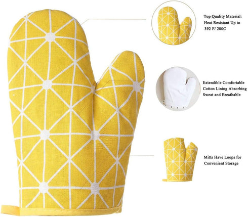 Oven Mitts, 2 Pack 10.6" X 6.7" Cotton Oven Mitt Pot Holders, Non-Slip 392°F Heat Resistant Oven Mits Kitchen Gloves Potholders for Cooking Baking...