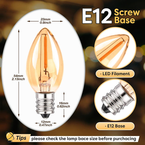 C7 LED Night Light Bulbs 0.5W, E12 Candelabra Base Candle Light Bulb Warm 2200K Equivalent 5W/7W Incandescent Bulb, Mini Light Bulbs for Chandelie...