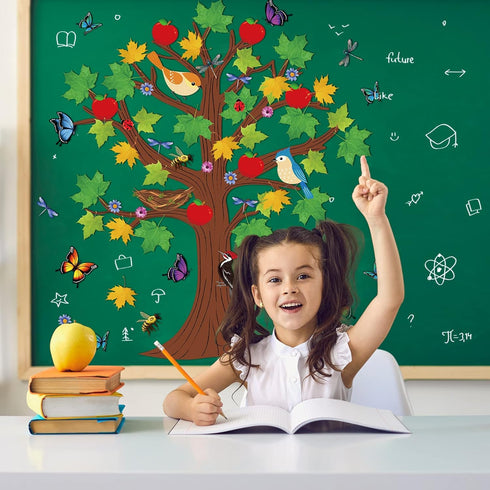 133 Pieces Classroom Tree Bulletin Board Set Fall Tree Bulletin Board Decoration Seasonal Trees for Bulletin Board Butterflies Maple Leaves Cutout...
