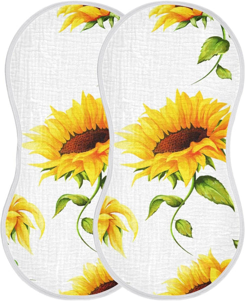 Muslin Baby Burp Cloths Set of 2, Soft Absorbent Big Sunflower Muslin Washcloths, Bibs, Face Towel for Newborn Boys Girls, 22 x 11 Inch...