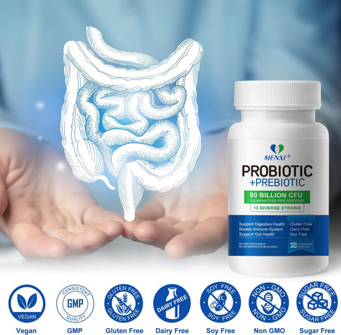 Probiotics 50 Billion CFU, 18 Strains + Prebiotics - Supports Digestive, Immune & Gut Health, Relief for Occasional Diarrhea, Gas & Bloating - Dai...