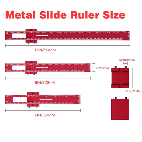 Woodworking Ruler 3Pcs 6/8/12 Inch Slide Rule Precision Ruler Woodworking Tools Adjustable Metal Aluminum Marking Gauge Pocket Ruler Scribing Meas...