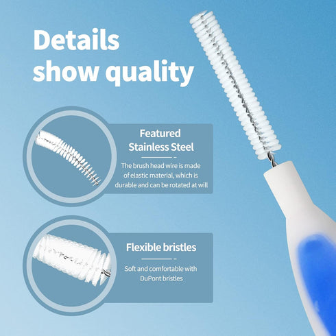 Interdental Brushes, Dental Brush Cleaner Toothpick Flossing Head Tooth Cleaning Tool with Portable Case for Tooth Cleaning(Blue) (Micro Tight Tee...