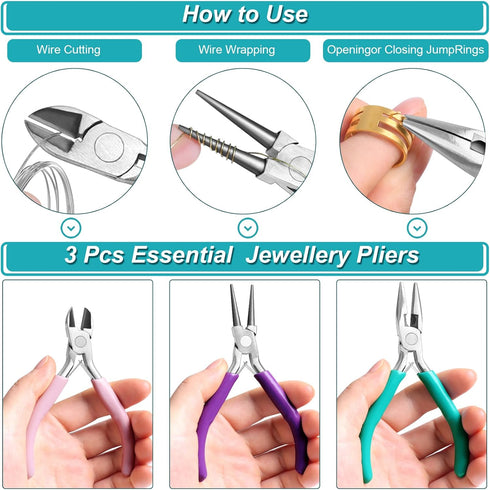 Jewelry Pliers and Jump Rings for Jewelry Making, Jewelry Repair Kit for Bracelet, Necklace, Needle Nose Pliers Round Nose Pliers Wire Cutters Cha...