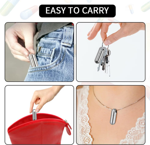 Pill Holder,Titanium Small Pill Case for Purse Wallet,Portable Travel Pill Box Daily Pill Container Keychain Waterproof Bottle for Travel Outdoor...