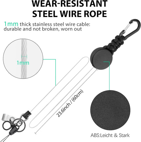 EOTW 2 Pack Retractable Keychain Key Retractable Keychain Heavy Duty with 23.6” Steel Retractable Cord Carabiner Key Ring for Keys Black...